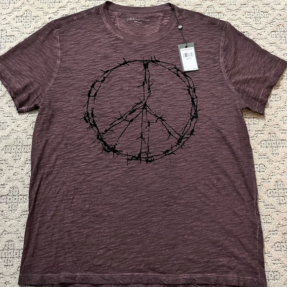 John Varvatos Other - 🎸 '24 John Varvatos Designer High End Plum Fabric Black Peace Sign Etch New Tee